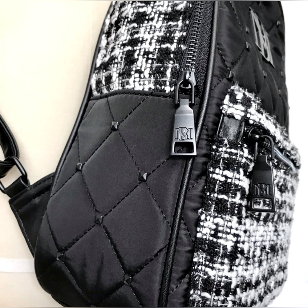 Badgley Mischka BNWT Big Diamond Quilted Nylon Tweed Backpack in packaging - Picture 5 of 8